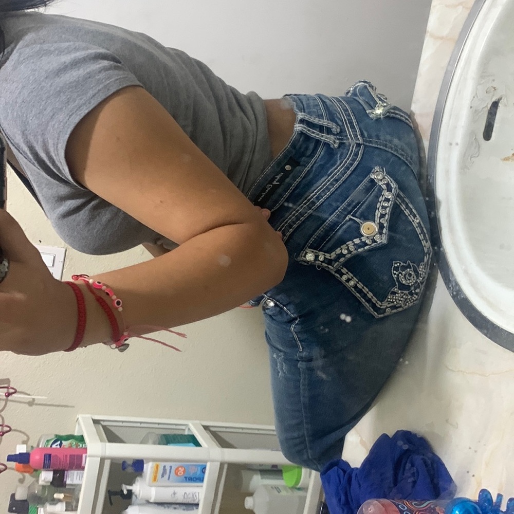 Juicy couture, size 9. Blue, roses with rhinestones. Not bootcut